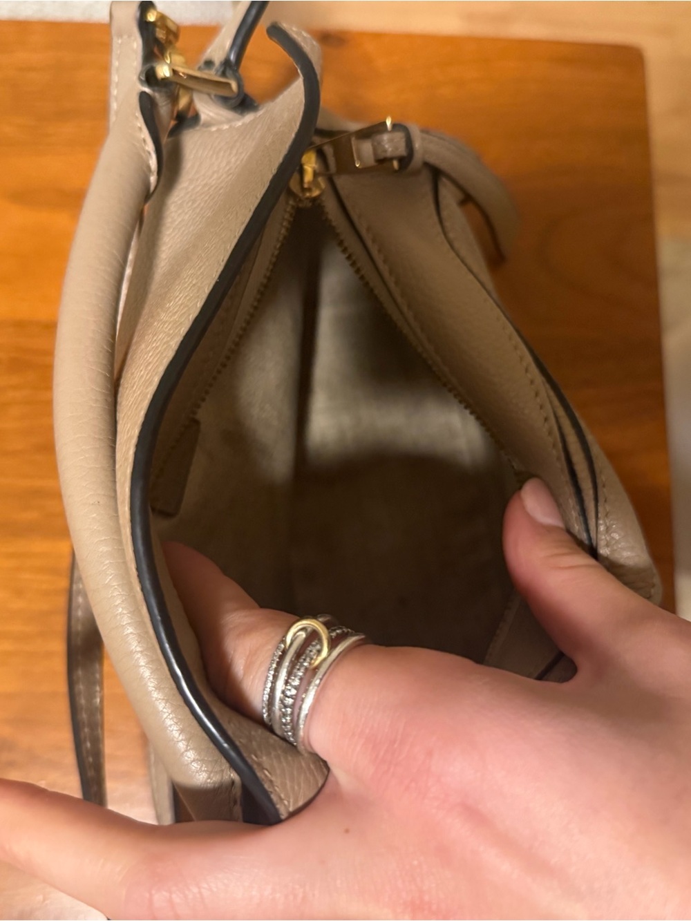 Loewe Pebbled Leather Satchel in Taupe with Black Trim